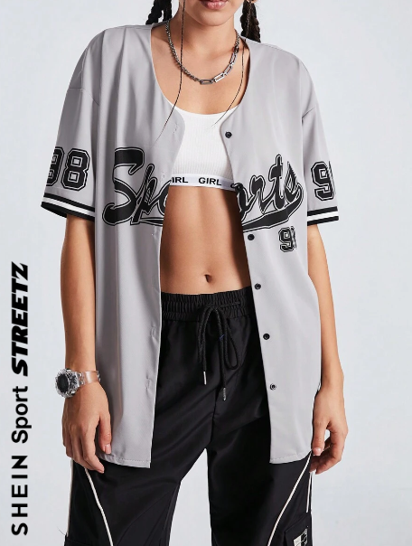 SHEIN Sport Streetz Women's Letter Printed Drop Shoulder Short Sleeve Sports Jacket