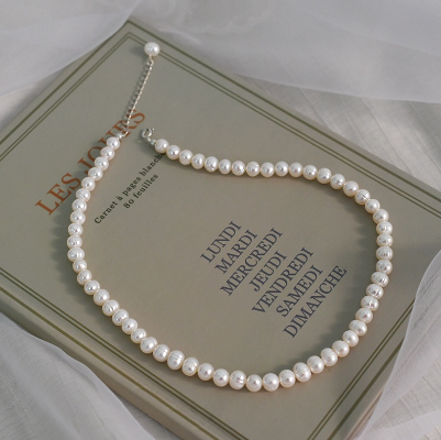 Pearl Necklace  925 silver simple clavicle chain for women