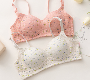 Lovito Casual Ditsy Floral Wireless Bras for Women LNA10051 (Off White/Pink/Green)