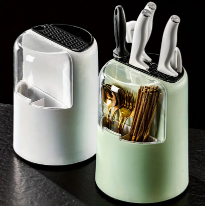 1pc Utensil Holders, Multi-functional Rotating Dustproof Knife Holder, Household 360° Divided Kitchen Utensil Storage Cage, For Spoon, Fork, Knife And Chopsticks, Kitchen Organizers And Storage, Kitch