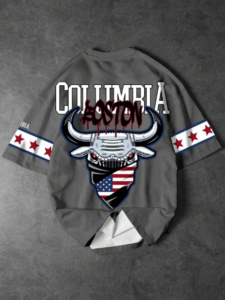 Manfinity LEGND Plus Size Men National Flag Print Crew Neck Short Sleeve T-Shirt, Summer