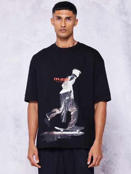 SUMWON Oversized Tee With Skateboard Graphic Print