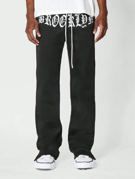 SUMWON Straight Fit Split Hem Jogger Pant With Front Graphic