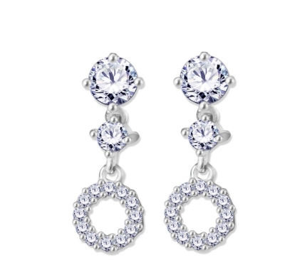 Italy Sterling Silver Stud Stone Dangling Earrings