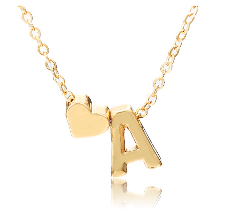 Fashion 26 Letter Pendant Necklace Peach Heart Letter Necklace Clavicle Chain Choker for Men Women Jewelry Gifts A