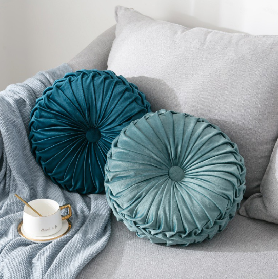 Velvet Pleated Round Pumpkin Throw Pillow Couch Cushion Floor Pillow Decorative