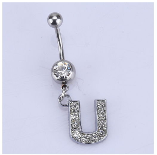 26 Letter A To Z Style Charm Stainless Steel Body Piercing JewelryCrystal Rhinestone Navel Belly Button Ring U