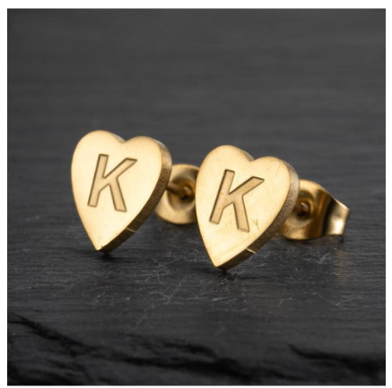Stainless Steel Cute Small Tiny Heart Initial English Letter Stud Earrings For Women Gold Color Alphabet Jewelry Birthday Gift K
