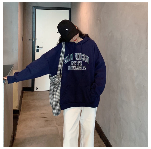 SELLDA*Unisex Korean Print Long Sleeves Hoodie Oversized Coat