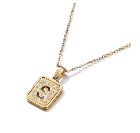 St. Kunkka 316L Stainless Steel Hollow A-Z Letter Pendant Necklace for Gift and Birthday Gift  S