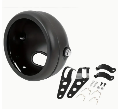 Black 5.75 Inch Motorcycle LED Headlight Housing With Mounting Brackets, 5-3/4" Headlamp Shell Head Light Bucket Cover Universal For Motorbike