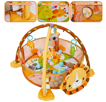 4-in-1 Musical Baby Activity Gym & Ball Pit Play Mat Tummy Time Montessori Infant Playmat Bumper Bed