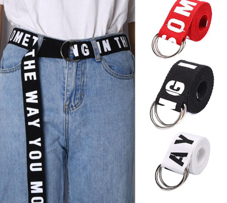 Double D Ring Belt Harajuku Women Men Long Belt Canvas Belt For Jeans Gifts