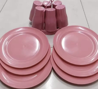 Plates Wth Cups Set  6 Pcs Plates, Cups, Glass Holder Camping Picnic Outdoor Activities Outing