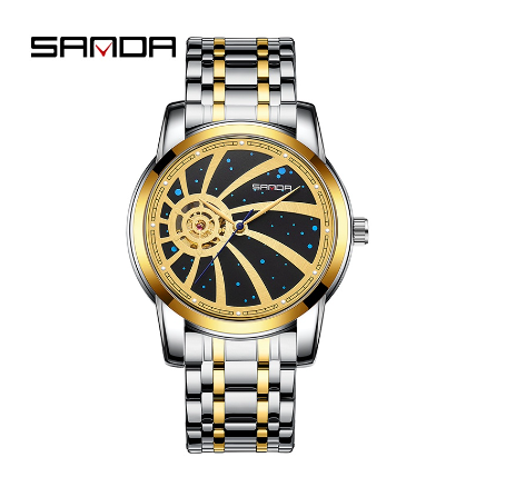 Sanda Official Star Sky Fully Automatic Mechanical Steel Band Watch Men's Glow Swimming Watch  GOLD SILVER STEEL STRAP