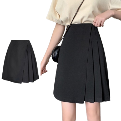 Lovito Women Elegant Plain Pleated Skirts L68ED097 (Black)