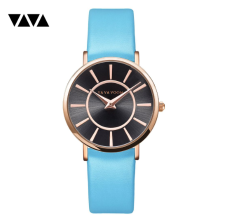 VA VA VOOM Simple Watch for Women Quartz Watches Leather Strap Wristwatch BLUE