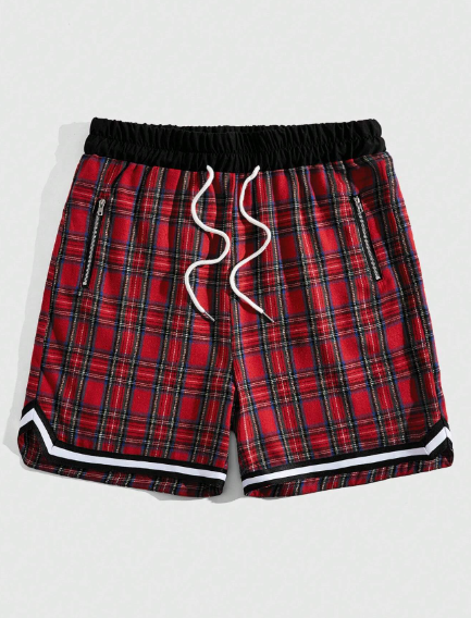 ROMWE Grunge Punk Men's Plaid Drawstring Waist Shorts Summer