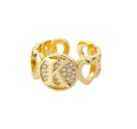 Initial Letter Open Rings For Women Aesthetic Love Heart Wedding Rings Stainless Steel Jewelry Gifts K