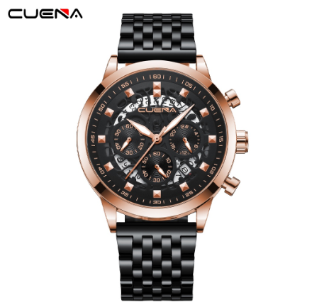 CUENA Men's Original Watch Multifunction Luminous Fashion Business Analog Quartz Stainless Steel Waterproof 6807 002