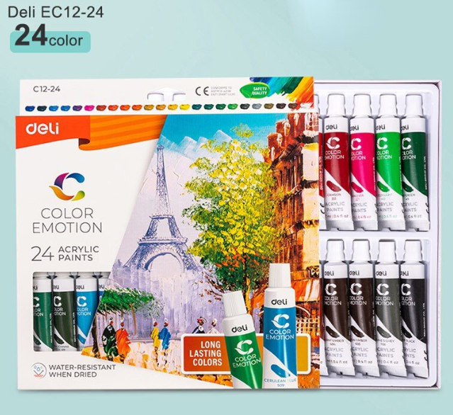 Deli 12/24 Colors Acrylic Colors 12ML/tube Painting Supplies EC12-12/EC12-24