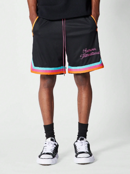 SUMWON Mesh Short With Front Embroidery And Contrast Colour Zippers