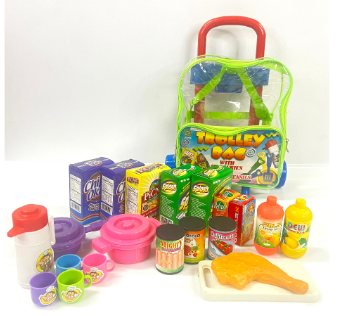 Toddlers Shopping Trolley & Kitchen Set Toy 24 PCS Cutting Play Foods Kids Shopping Cart Pretend Toy