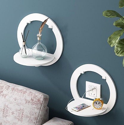 Creative Clapboard Bedroom Round Wall Hanging Rack Stand Shelf Decor Organizer