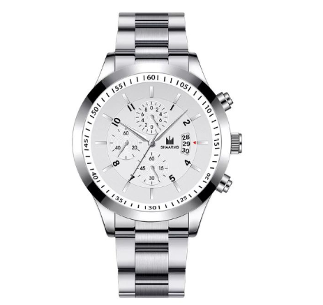 Luxury Business Men's Three-eye Calendar Analog Watch Stainless Steel Waterproof Men Quartz Wristwatches Relo Ng Kalalakihan SILVER WHITE