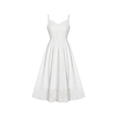 Lovito Cute Plain Button Floral Tighten The Waist Dress for Women L45AD039(White)