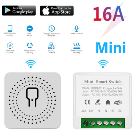 Smart Tuya WIFI mini switch switch 16A AC100-240V support 2-way wireless timing remote control