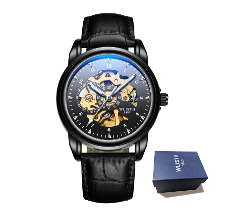 WLISTH automatic watch for men luxury brand waterproof mechanical watches Gold Skeleton Stainless Steel Steel Luminous 4