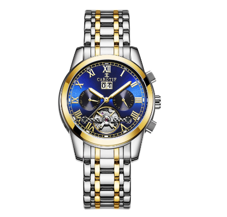 CAROTIF Automatic Tourbillon Watch for Men - Gold Skeleton Luxury Stainless Steel Calendar F6002C 2