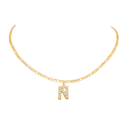 Vnox 14 Yellow Gold Plated Cubic Zirconia Initial Necklace Letter Necklaces for Women 20inch Chain N