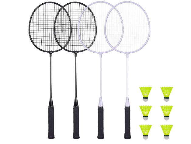 Badminton Rackets Set of 4 for Outdoor Backyard Games, Including 4 Rackets, 6 Nylon Badminton Shuttlecocks, Lightweight Badminton Racquets for Beginners