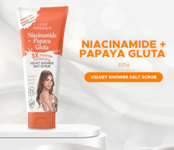 Luxe Organix Niacinamide + Papaya Gluta Velvet Shower Salt Scrub 320g