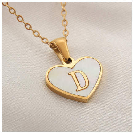 Stainless Steel 26 Letter Pendant Necklace Love Shell Card Necklace Necklace Fashion Gift for Men and Women D