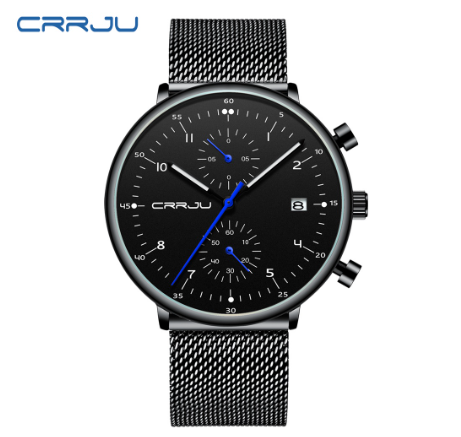 CRRJU Men's Watch Top Brand Luminous Casual Sports Analog Quartz Stainless Steel Waterproof 2278 X BLACK