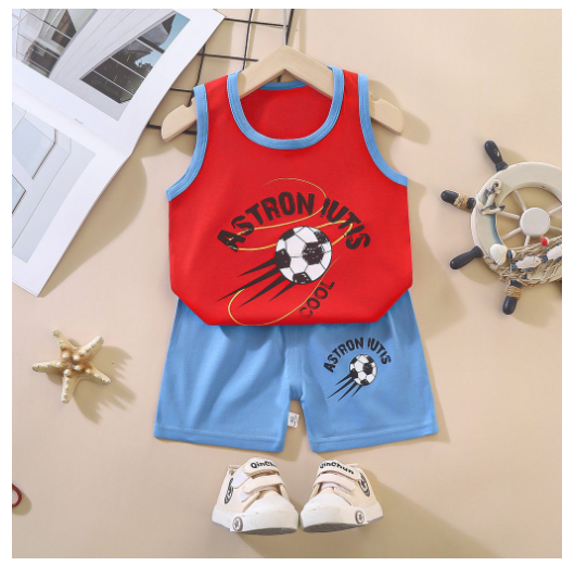 For Baby Boys & Kids Sleeveless Shorts Set Pure Cotton Summer Outfits For Boy S9