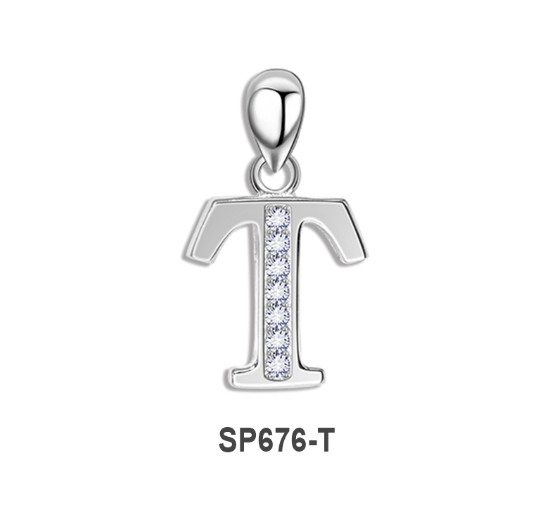 Tom Silver Pendant Initial Letter with Stone A to Z Fashion Accesories 92.5 Sterling Silver SP676 T