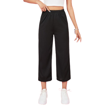 Lovito Preppy Plain Shirring Rubber Band High Waist Pants L16X286 (Black)