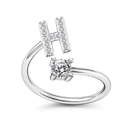 Simple Rhinestone 26 Letter Rings For Women Sliver Color Initials Adjustable Ring Opening Finger Accessories Wedding Jewelry H