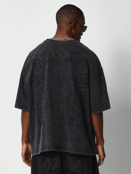 SUMWON Oversized Fit Washed Tee With Back Embroidery