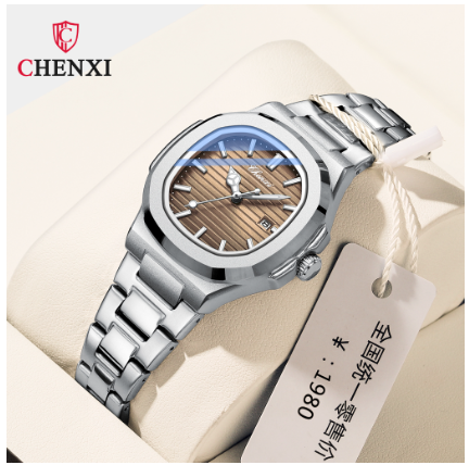 CHENXI watch for woman waterproof sale original 2023 new design stainless steel calendar luminous square Watch COFFEE