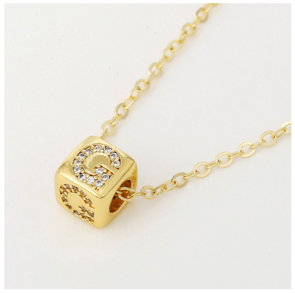18K Gold Plated Titanium Steel English Letter Pendant Necklace Collar Chain Women's Fashion Copper Inlaid Zircon Dice Necklace Neckchain G