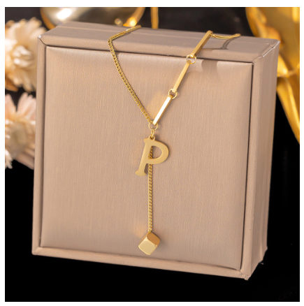 Vnox Letter Pendant Long Necklace for Women Girl,18K Gold Stainless Steel Hypoallergenic A-Z Initial Name Necklace Gift P