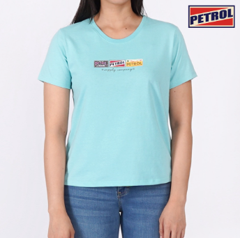 Petrol Basic Tees for Ladies Boxy Fitting CVC Jersey Fabric Trendy Fashion 134716-U Blue Mist