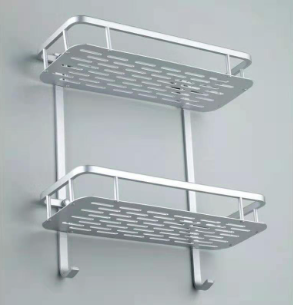 2 Layer Aluminum Wall Mounted BathRoom Organizer With Hook