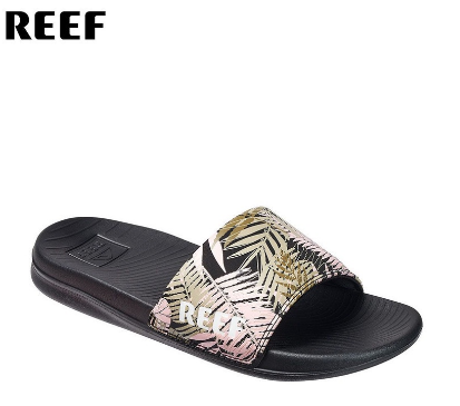 Reef Womens One Slide Black Shaded Palms Sandals