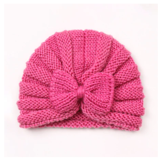 Newborn BowKnot Wool Soft Hat Elastic Knitted Warm Wool Cap for Baby Girl Turban Hat for Kids Girl H1
